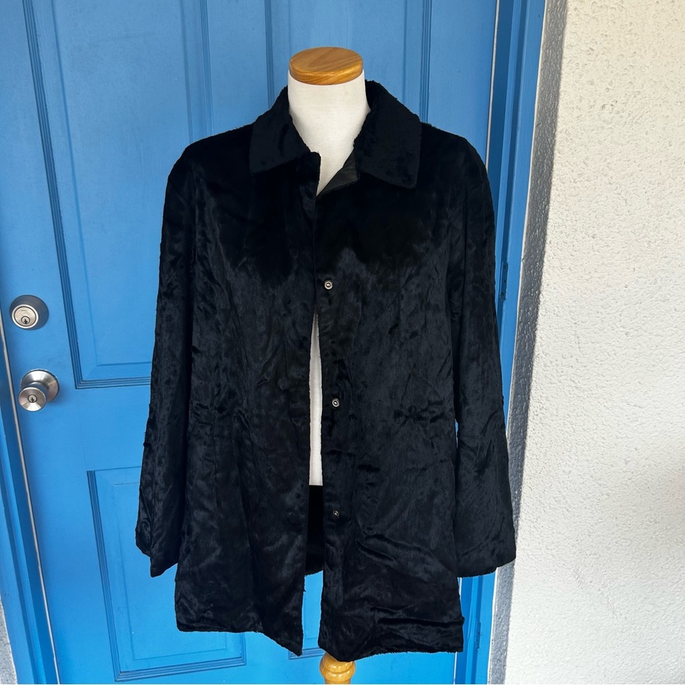 Vintage Anne Klein black Faux Fur Jacket, Women's Size 10, Funky Fashion